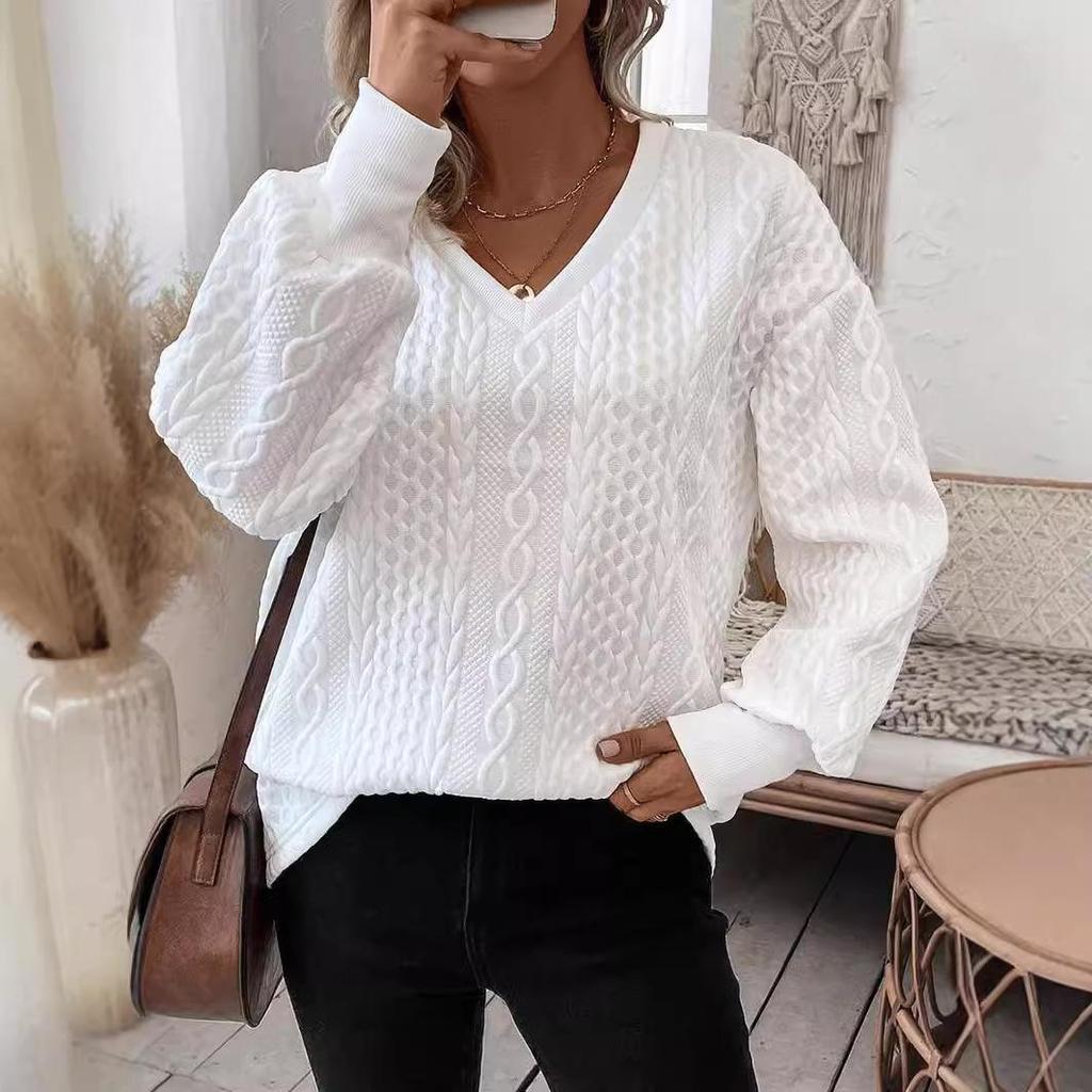 Suéteres casuales de moda para mujer, otoño invierno, estampados de colores sólidos, sueltos, de manga larga, con cuello en V y mangas largas