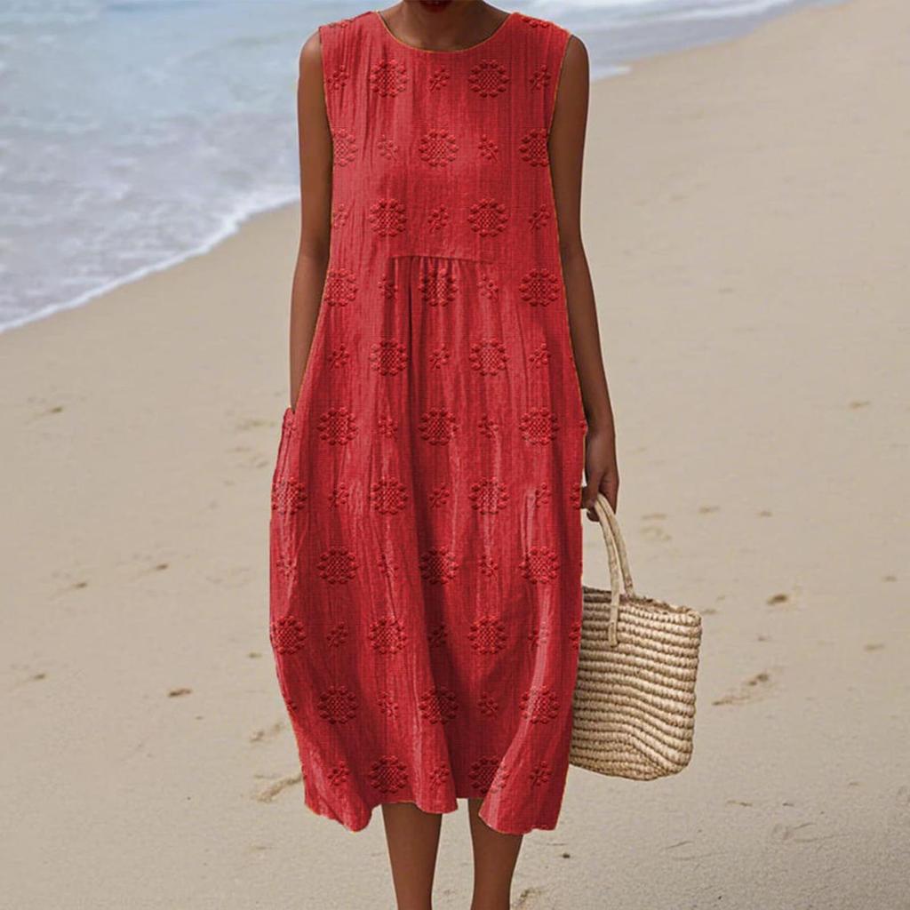 Summer European and American women's new sleeveless seaside vacation D printing dress
