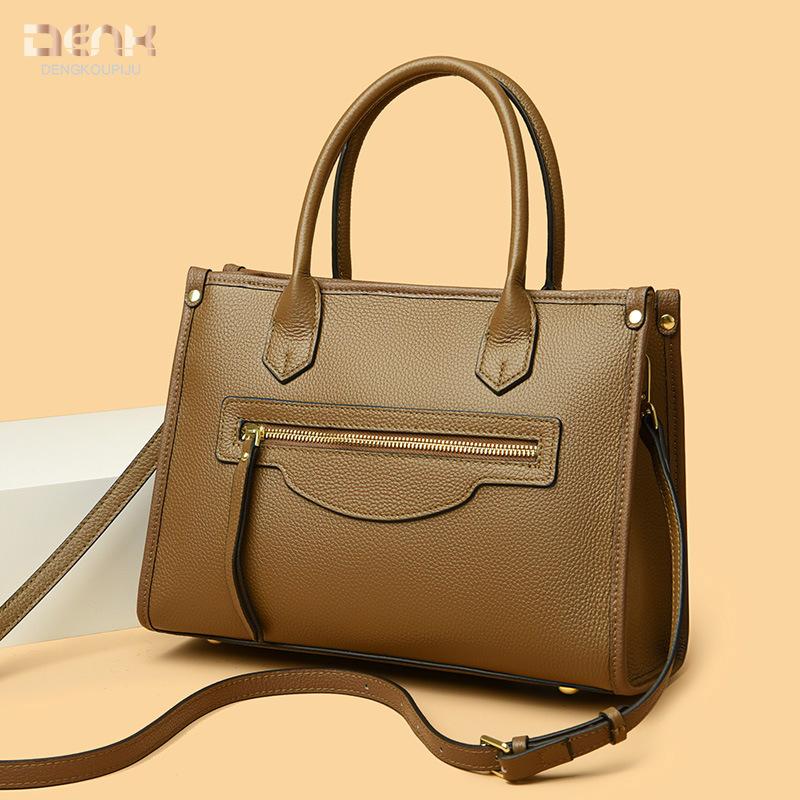 New first-layer cowhide simple and versatile design tote bag large-capacity portable messenger bag bag women