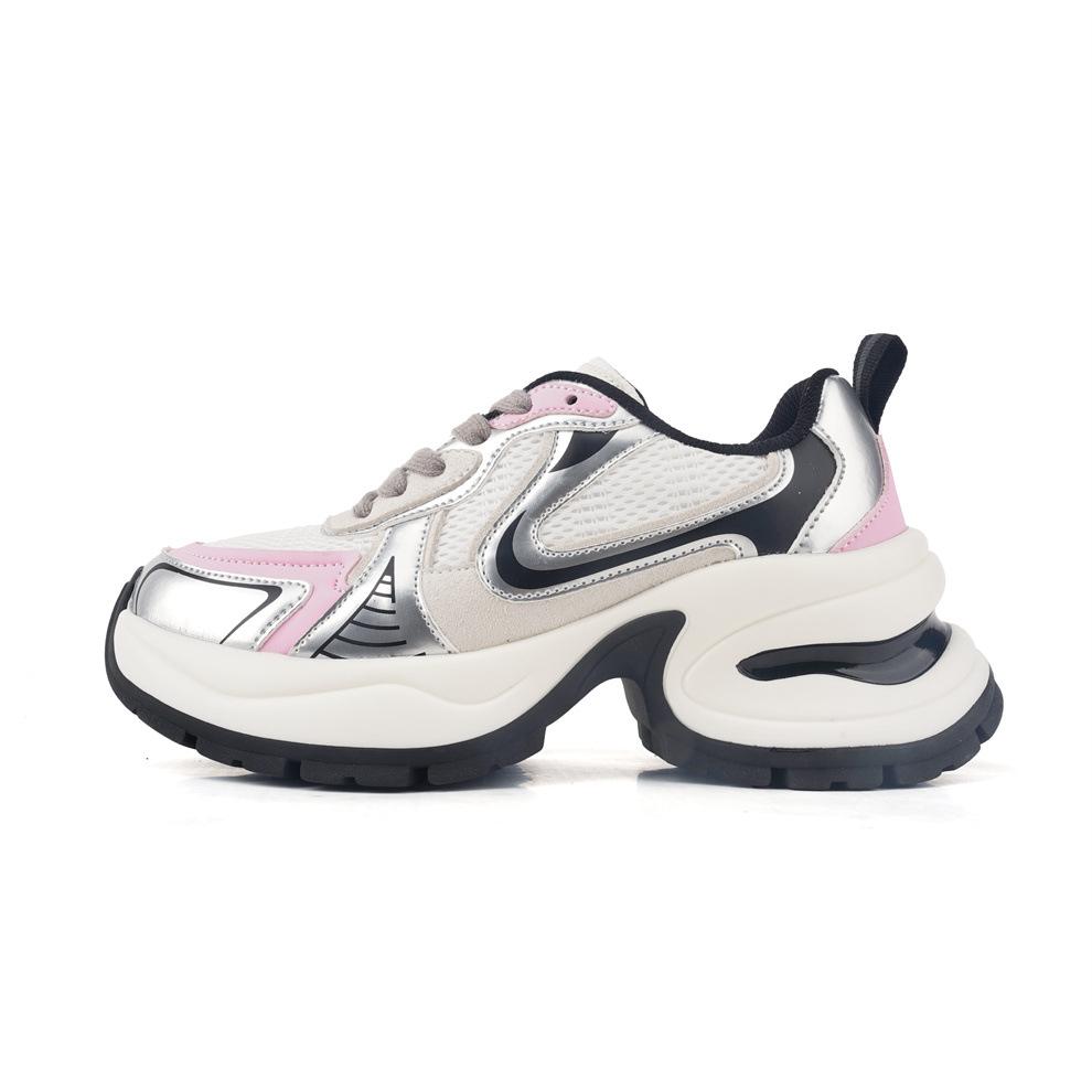 High Version Leather Silver Platform Dad Shoes Women's New Versatile Height Increase Cm Sports and Leisure Shoes