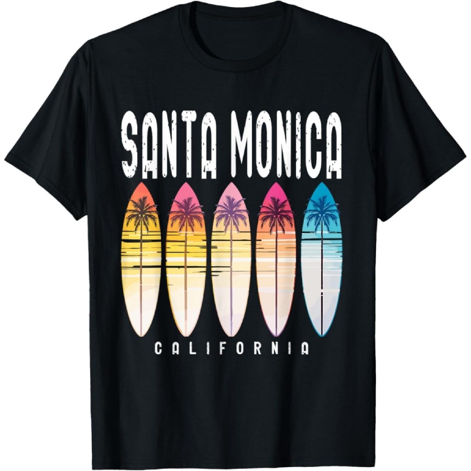 Santa Monica Beach California Surfboard Women Men T-Shirt S