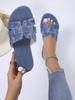 Mote Store Størrelser Tøfler 2024 Sommer Nye Sandaler med Flat Bunn for Damer Denim Ensfarvede Tøfler