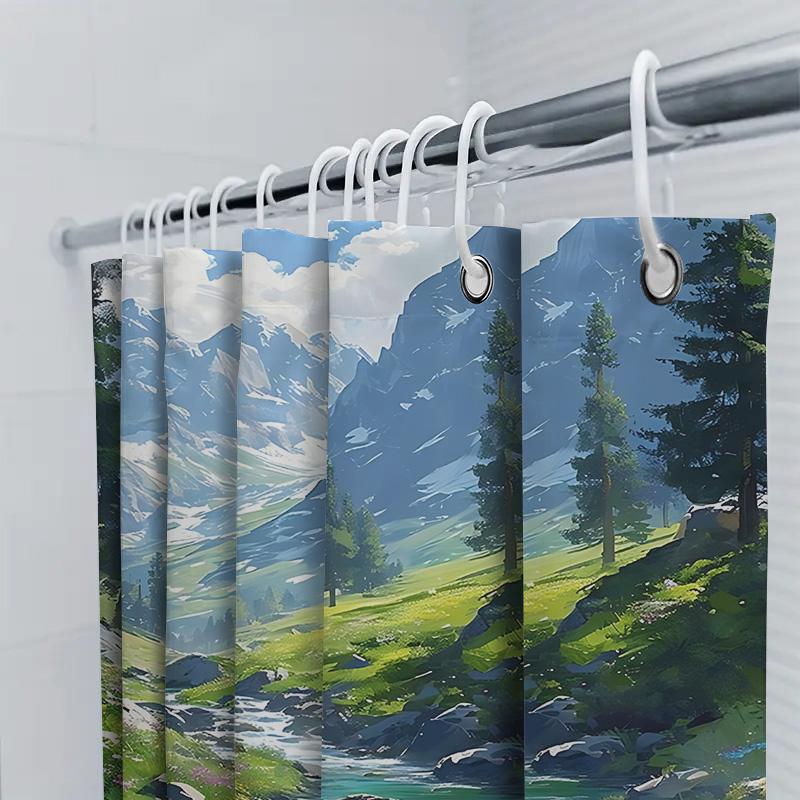 Scenic Mountain Stream Landscape Shower Curtain  Nature-Inspired Home Decor for Relaxing Baths Waterproof Polyester ElevateSpace