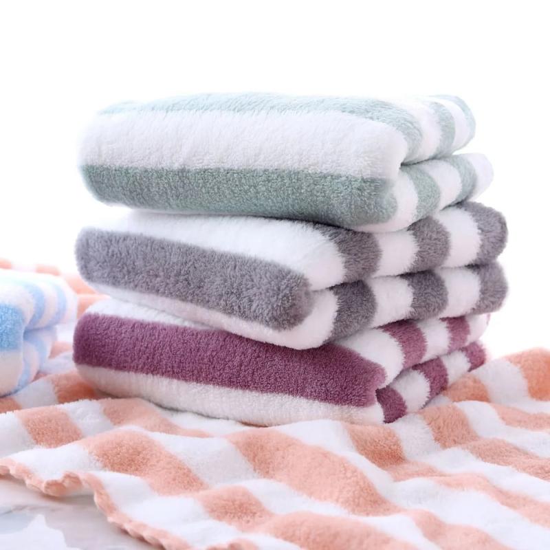 Thick Towel Absorbent Facial Towel Striped Coral Velvet Bath Towel Quick Drying Beach Towel Household Motion Bath Bath Towel