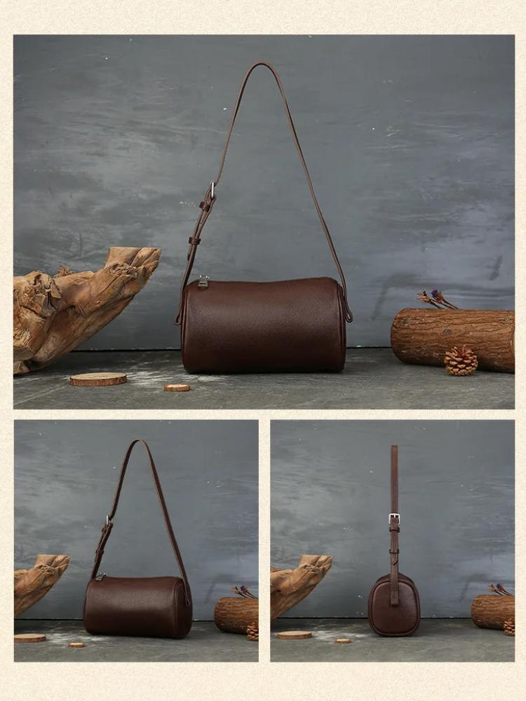 Bolso Cruzado Johnature de Cuero Genuino Casual Versátil Color Sólido Bolso Almohada Suave Piel de Vaca Bolsos de Hombro
