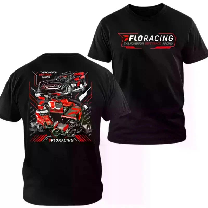 FloRacing T-shirt, 2 Sides Print Dirt Track Racing Cars Graphic Tee, Soft Cotton XXXL