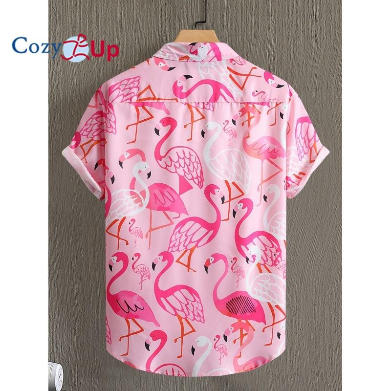 Cămașă casual pentru bărbați Cămașă de vară cu flamingo alb roz Cămașă Hawaii cu mânecă scurtă pentru bărbați