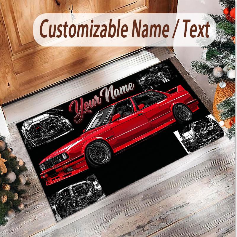 Car Racing Theme Soft Crystal Velvet Rug Custom Name & Text Print Non Slip Floor Rug for Bedroom Living Room
