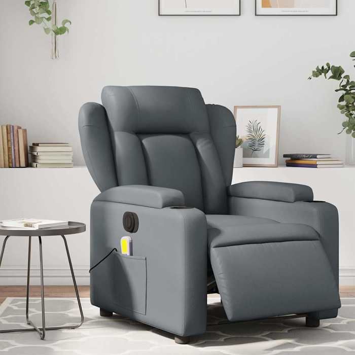 VidaXL Electric Reclining Massage Chair Grey Faux Leather 3204540