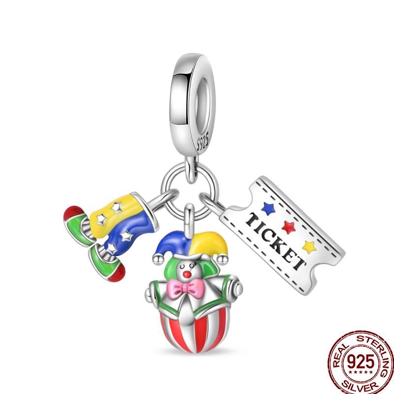 Copper Magician Circus Playing Cards Teddy Bear Charm Beads Suitable Fit Pan Original Bracelet Diy Jewelry