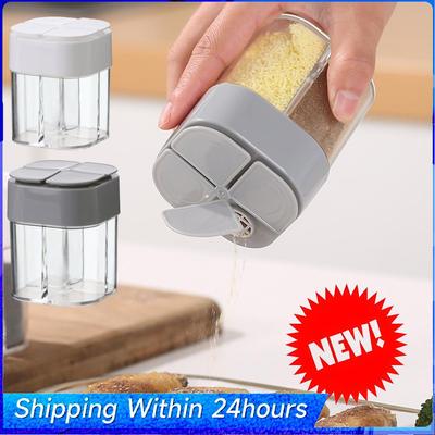 4 in 1 Camping Gewürzglas mit Deckel Transparenter Gewürzspender 4 Fächer Für Outdoor Kochen Barbecue Salz- und Pfefferstreuer