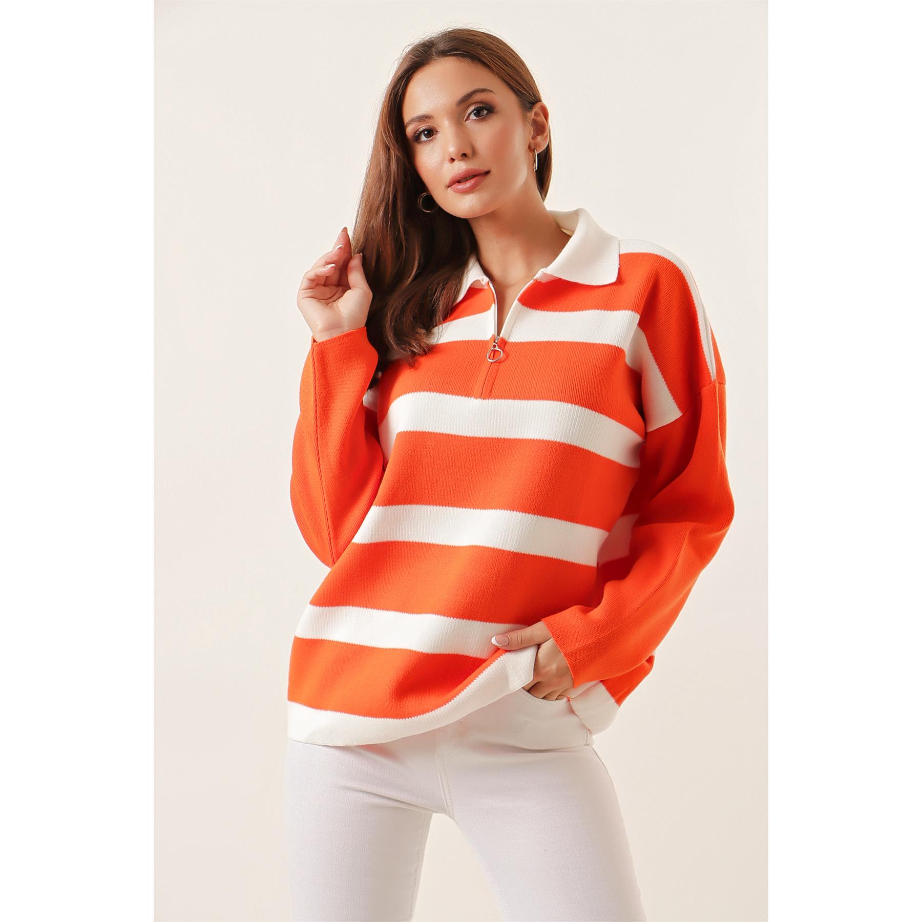 

Полосатый акриловый свитер с молнией