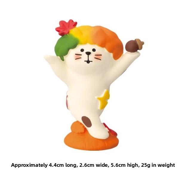 Cat Resin Figurine With Autumn Themed Decor For Home Or Office Display