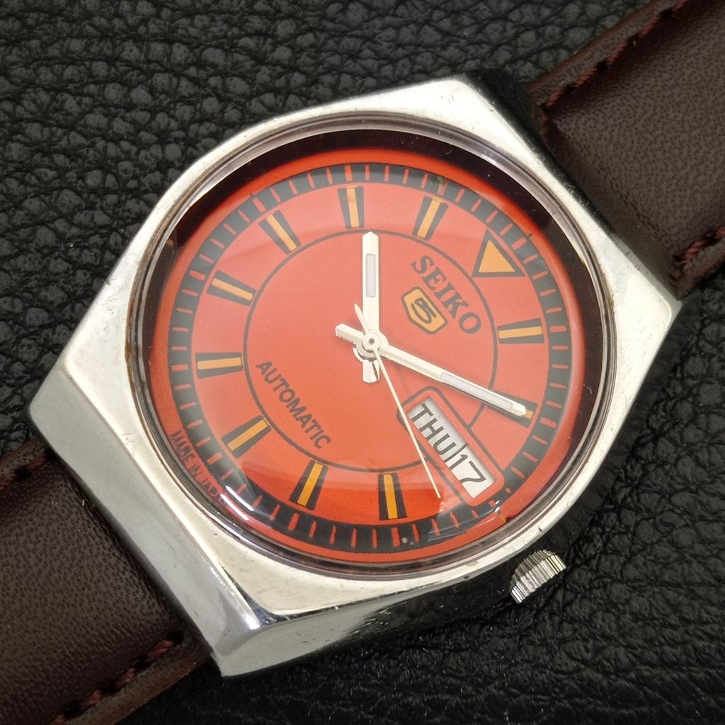 VINTAGE SEIKO 5 AUTOMATIC JAPAN 6309A MENS ORANGE COLOR DIAL WATCH A702711-1 R210-a702711