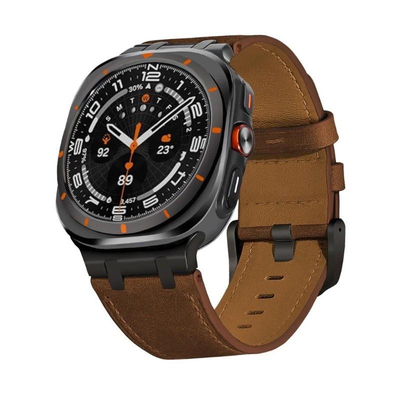Luxus-Lederarmband für Samsung Galaxy Watch 7 Ultra/8 Ultra 2026 47mm Armband Lückenlos Uhrenarmband Herren Damen Armband Zubehör