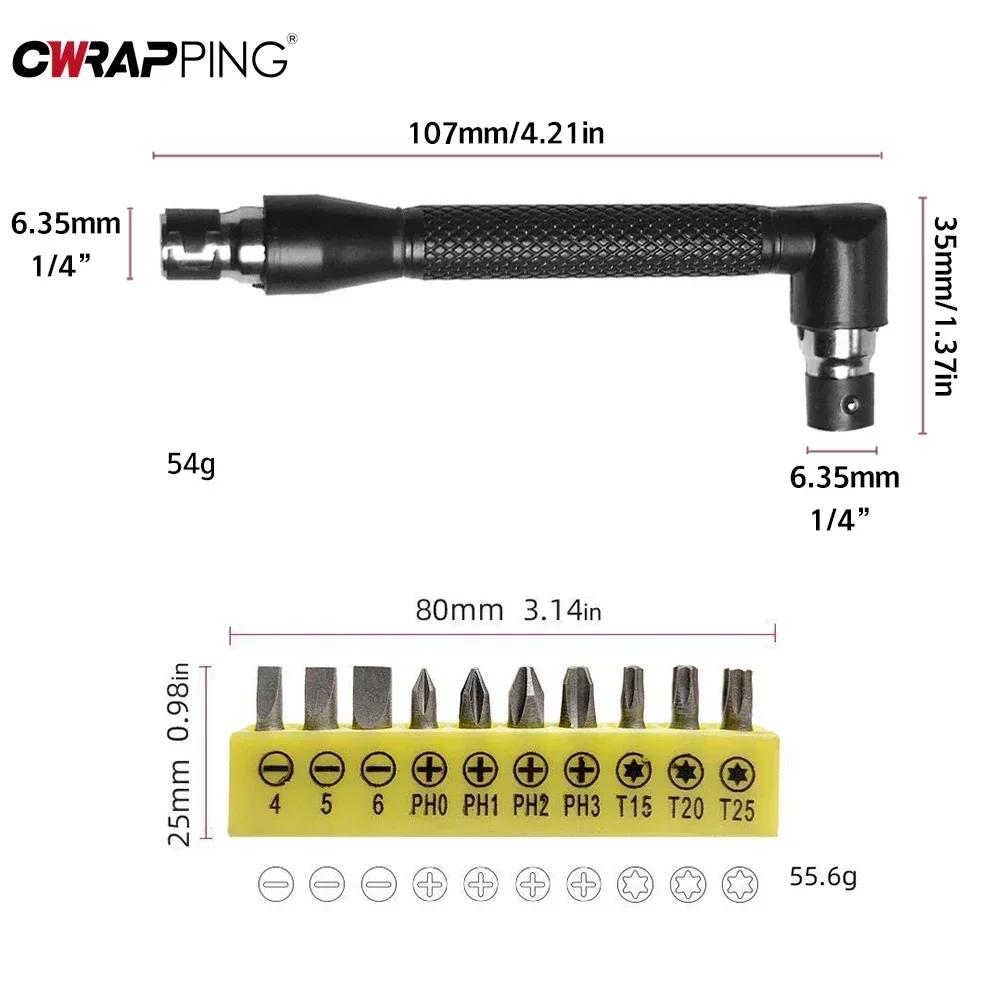 Schwarzer Schraubenschlüssel Mini Doppelende L-Typ 1/4 Sechskant Schraubendreherbit 90 ° Doppelendgriff 6,35 mm Schraubenschlüsselwerkzeug Reparaturgriff Autowerkzeug
