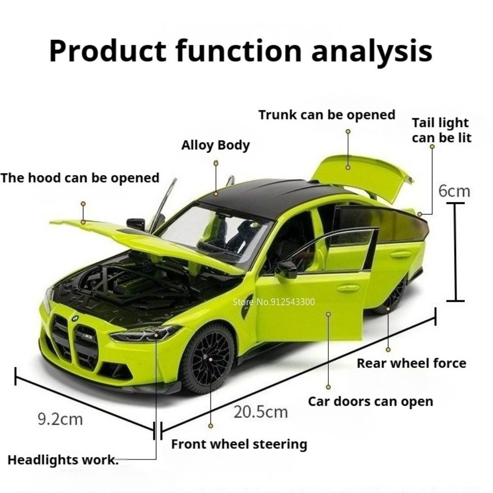 Scale 1:24 325li M3 Model Car Toy Doors Opened Pull Back Miniature Models Sound Light Front Wheel Steer Cars Desktop Decoration