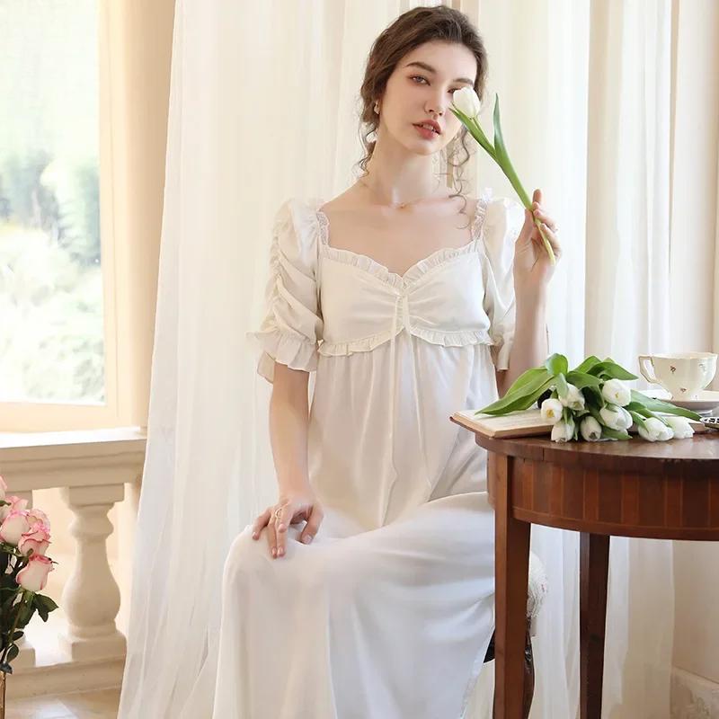 Ice Silk Sling Nightgown Women's Summer New Loose Thin Short-sleeved Pajamas French Princess Pure Desire Home Clothes Outer Wear