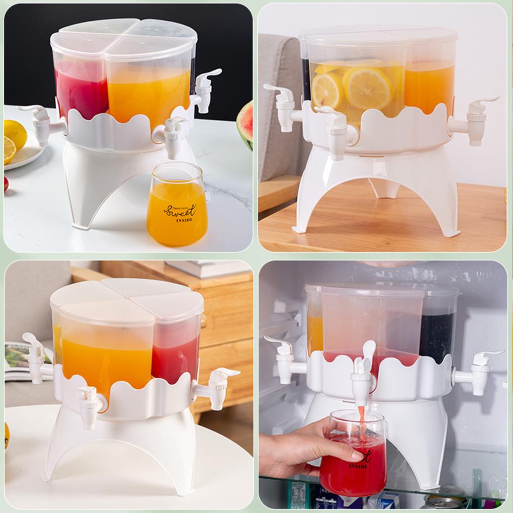 Beverage Dispenser 4L Detachable Fridge Cold Drink Dispenser Large Capacity 4 Compartment Rotating with Spigot for Tea for Home