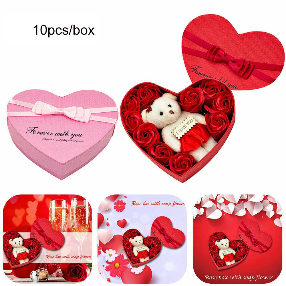Festival Heart-shaped Box Soap Flower Valentines Day Gift Bears Bouquet Colorful Wedding Decoration Gift For Wedding Favors Home