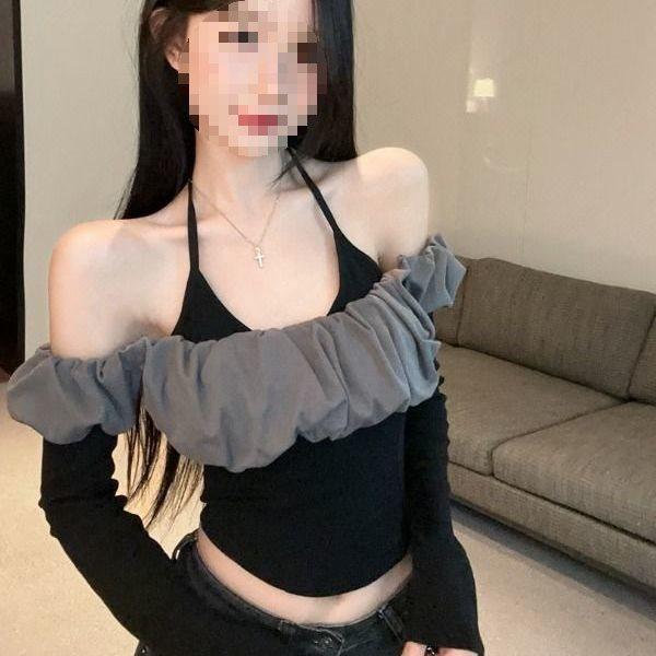 Private Style Oversize Oneshoulder Blouse With Color Block Ruffle For Autumn Wear