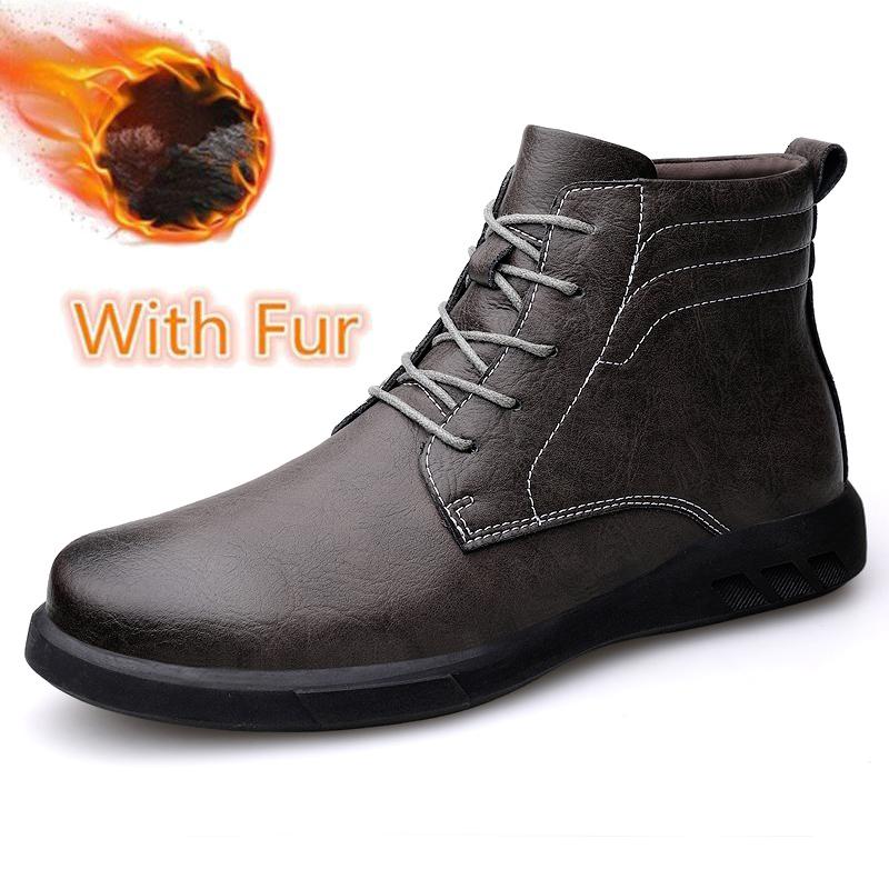 Luxury Brand Mens Ankle Boots Casual Outdoor Sneakers Genuine Leather Men Warm Winter Shoes Top Quality Man Business Basic Boots