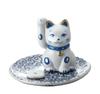 Craftsman House Incense Lucky Charm Cat Made In Japan Holder, - Blue,