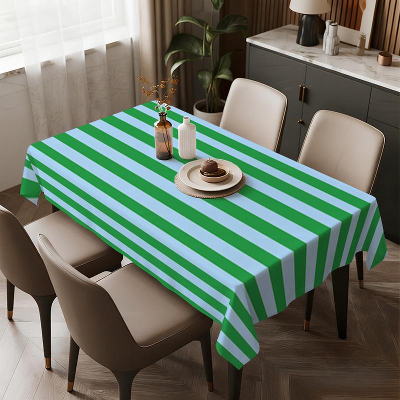 1 Stück weiche, modische und schöne blau-grün gestreifte Tischdecke, maschinenwaschbar und leicht zu reinigen, Heimtextiliezyc