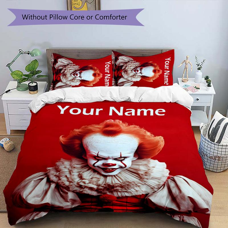 3pcs Pennywise2 Cover Set - Personalized Name, HD Printed Bedding with 1 Cover and 2 Pillowcases - Perfect for Home Decor, Easy Care