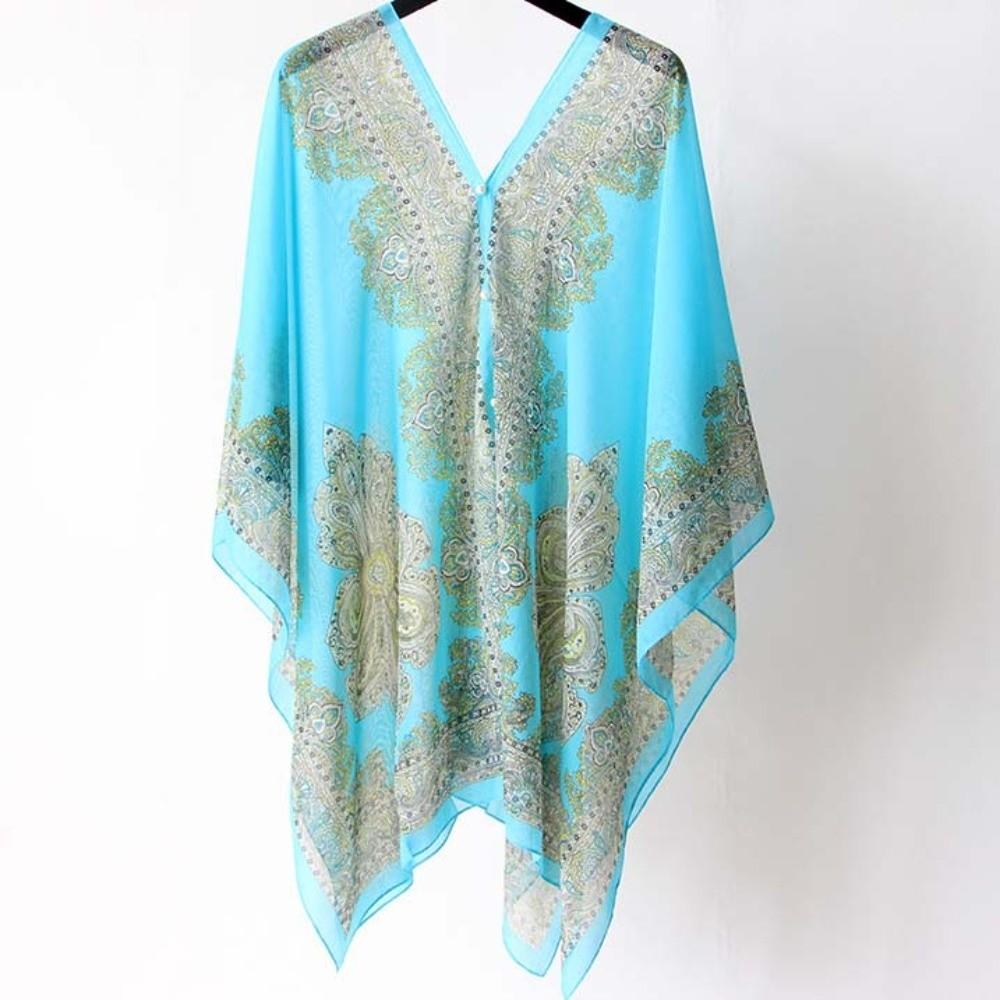 Long Sunscreen Thin Large Scarf Breathable Seaside Vacation Cloak Big Printed Flower Shawl  Summer