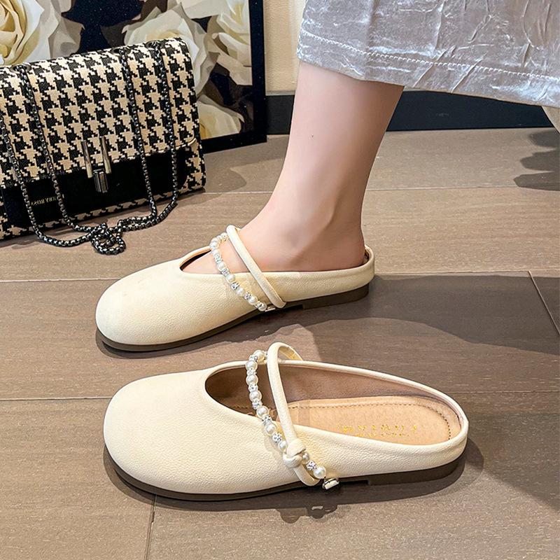 Platt botten mjuk botten väska huvud halvtofflor dam ytterkläder 2025 nya vår och sommar svala tofflor Mary Jane milda kvällsskor