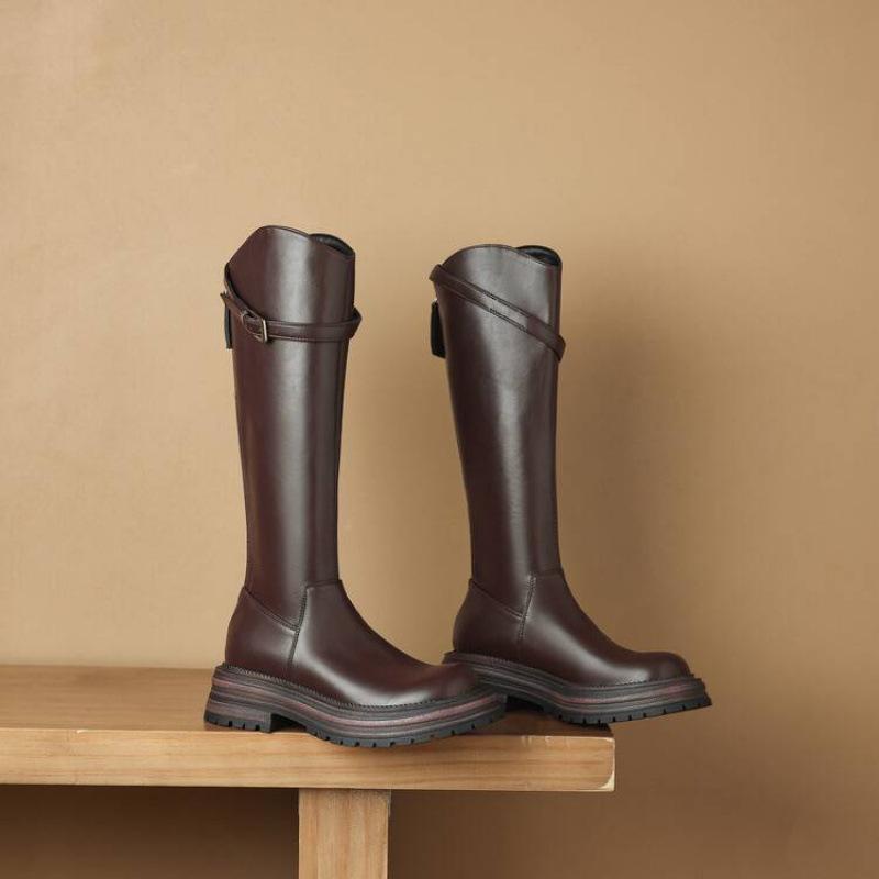 Autumn and winter medium heel large size knight boots women's thick-soled non-slip high boots round head square heel new rear zipper women's boots