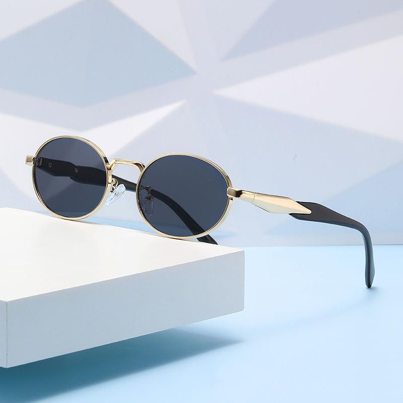Outdoor Beach Sunshade Eyeglass Party Driving Eyewear Uv400 New Fashion Elliptical Sunglasses Women Retro Metal Sun glasses Men