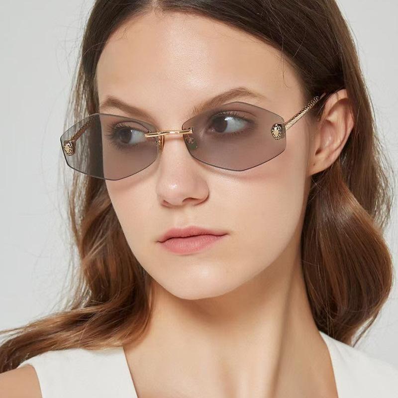 Women's sunglasses, men's and women's fashion snakehead rhombus sunglasses, frameless trimmed metal sunglasses
