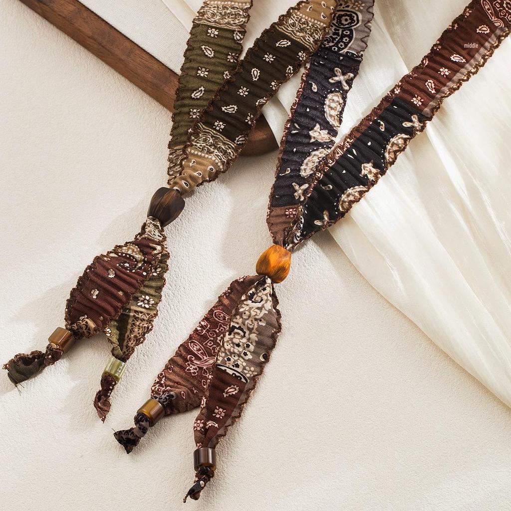 Autumn Winter Retro Silk Scarf Necklace - Stylish Maillard Handmade Fabric Pendant