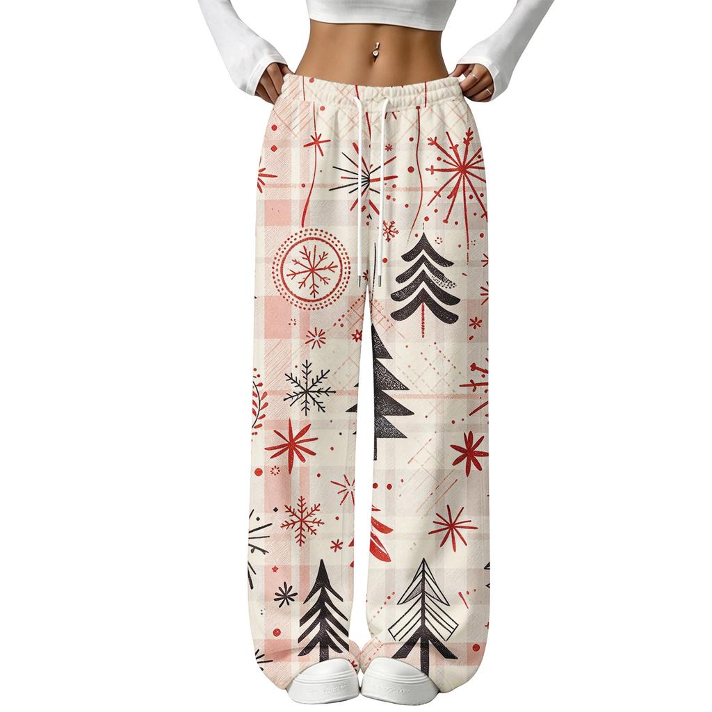 Women's Christmas Flannel Pants, Straight Leg Pajama Bottoms for Holiday