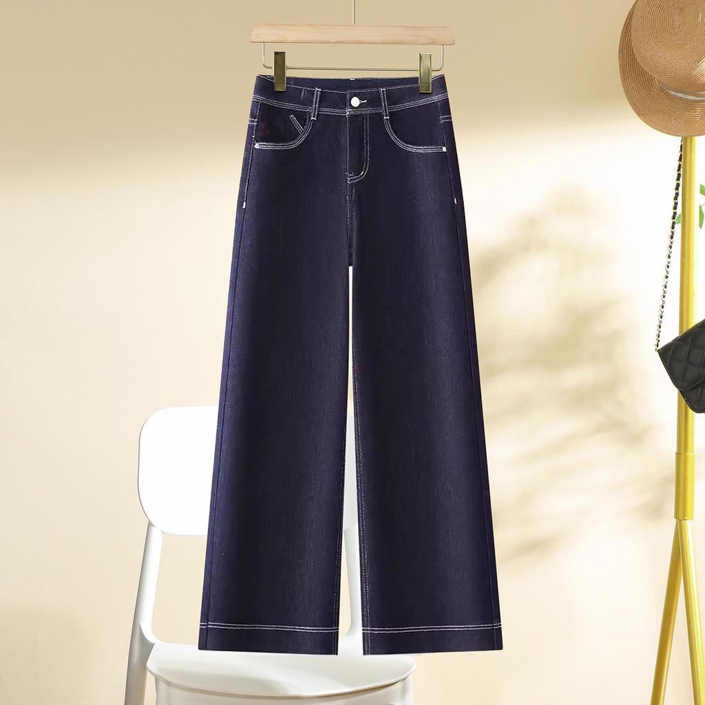Women's Dark Blue High Waist Petite Retro Wide Leg Jeans - 2025 Spring & Autumn Collection