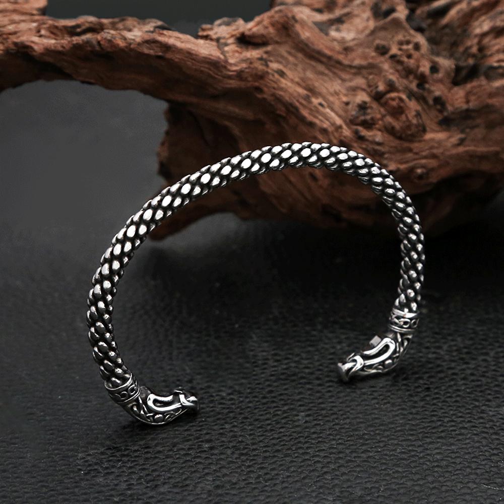 Vintage Stainless Steel Vikings Dragon Opening Bracelet Nordic Runes Cuff Bangles For Men Women Scandinavian Jewelry Accessories