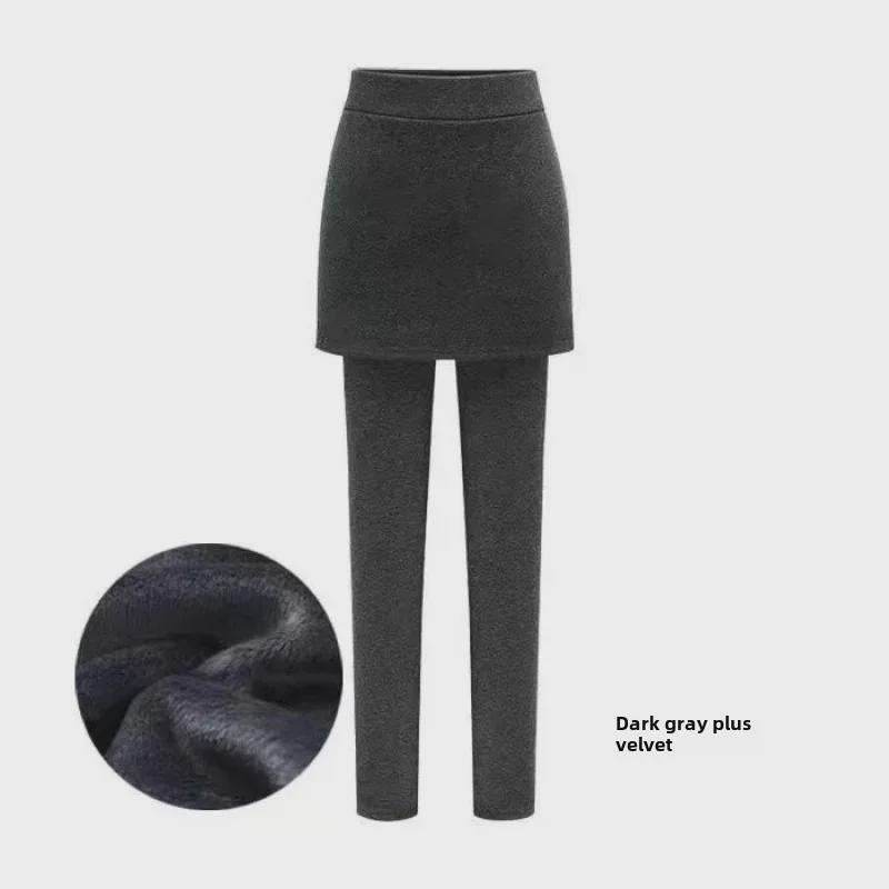 

Корейская юбка-леггинсы больших размеров из бархата 2023 года на осень/зиму — облегающая, плотная и имитация двух частей. M