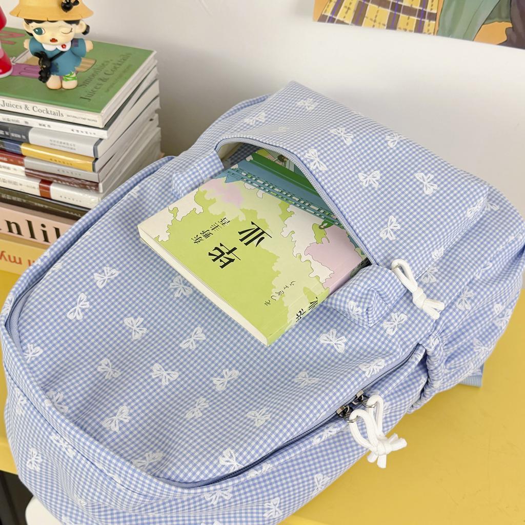 Schoolbag new schoolbag female ins college style backpack large capacity Korean version bow print middle school backpack