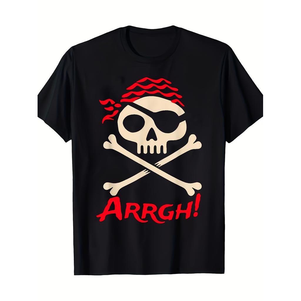 Men'S Short-Sleeved T-Shirt with a Round Neck And a Pirate Skull Graphic,Perfect for Everyday U