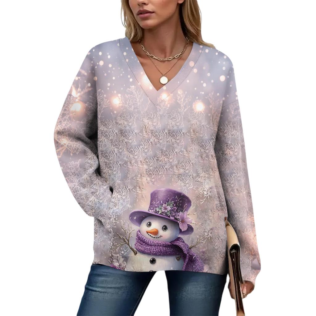 Women's Casual And Fashionable Christmas Print Long-Sleeved Top