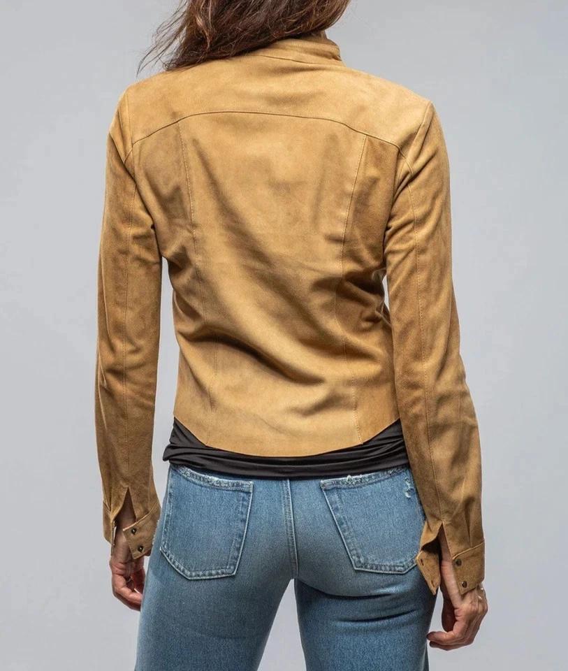 Handmade Suede Office Formal Wear Women's Shirt Brown Genuine Stylish Lambskin