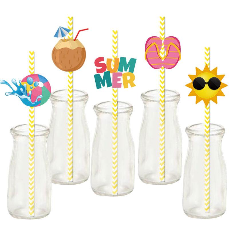 Summer Party, Water Bottles and Straws, SUMMER, Decorative Props, 24pcs, Children's Party, Beverage Cups, Straws