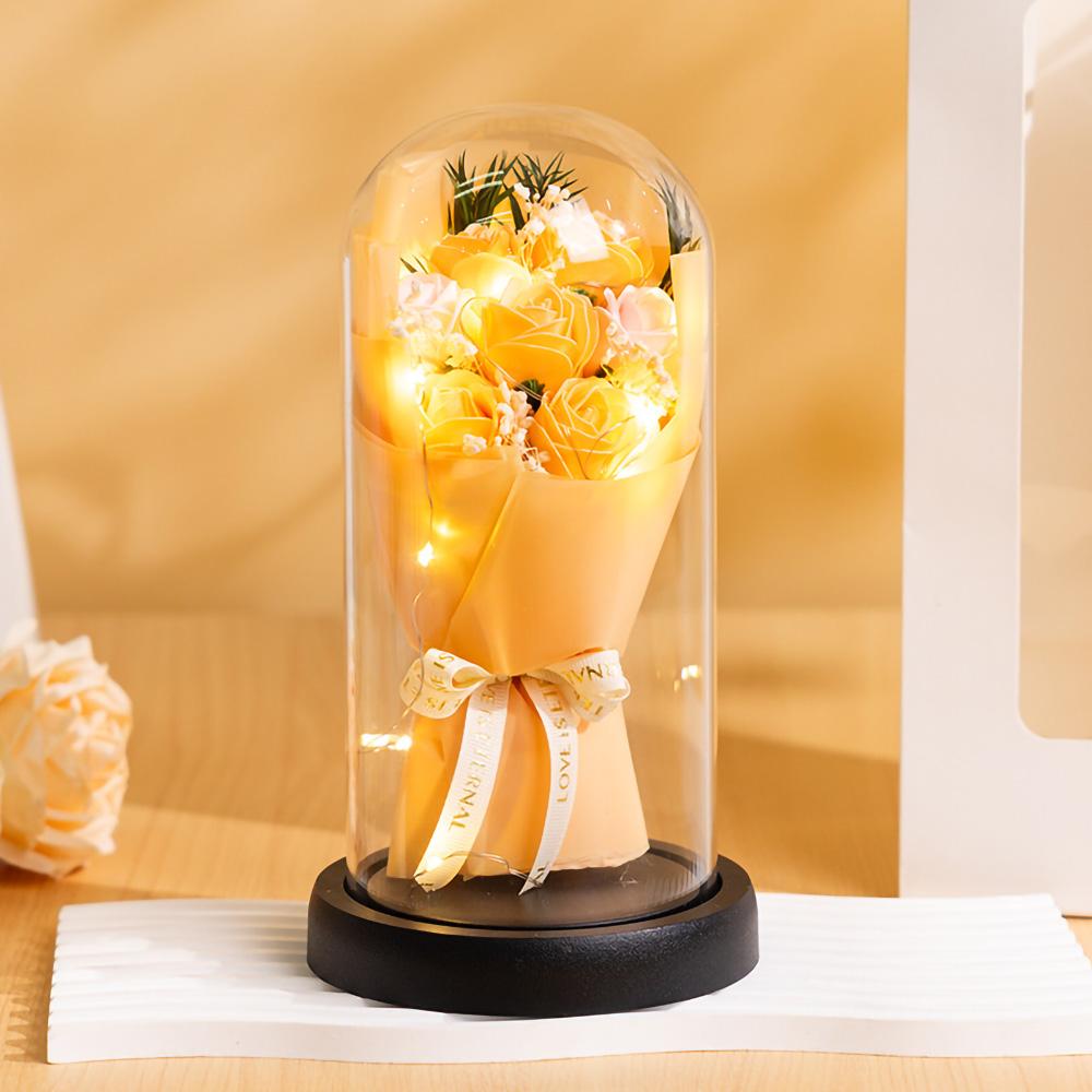 Eternal Rose LED Light Acrylic Cover Flower Valentines Day Gift Wedding Party Decor Artificial Rose Flowers Light Christmas Part