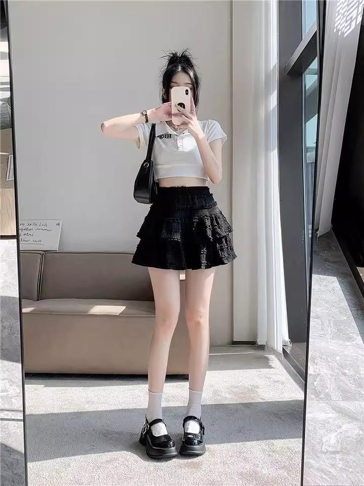 Women's French-Style Ballet Fluffy Layered A-Line White Cake Skirt - Petite & Spring Anti-Exposure Design