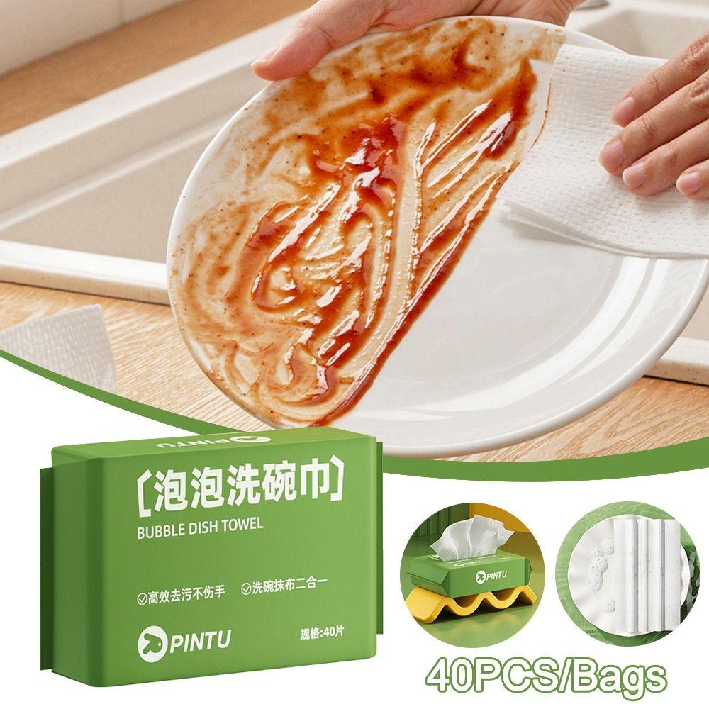 40PCS/Bag Disposable Cleaning Paper Towel Bubble Dish Cloths Cleaning Rags  Kitchen Accessories