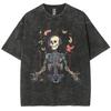 Summer Unisex T-Shirt Y2K Women's Clothing Sales Oversize Skull Print Faux Denim Top Harajuku Short Sleeve