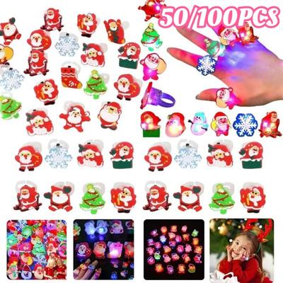 1/50/100 SZTUK Świąteczne Pierścienie LED Świecące Błyskające Pierścionki na Palce Podświetlane Magiczne Pierścienie Upominki na Przyjęcie Świąteczne Świecące Pierścienie Prezenty Świąteczne