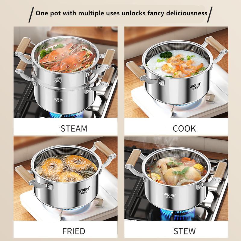 316L Stainless Steel Soup Pot Wok Honeycomb Non-stick Pot with Lid Home Hot Pot Induction Cooker Gas Stove Universal Frying Pan